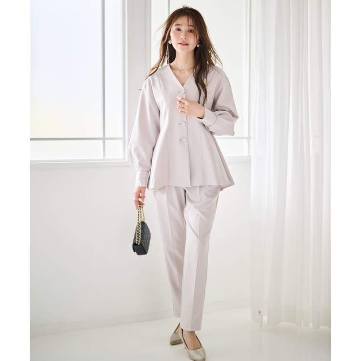 【2点セット】洗える 防シワＶネックペプラムトップステーパードパンツセットアップ | RANAN | 詳細画像13 