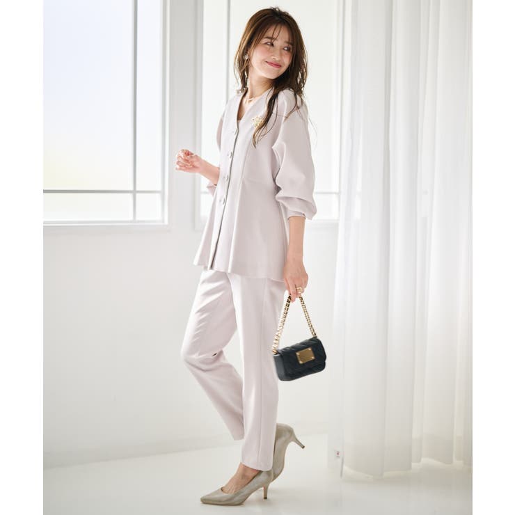 【2点セット】洗える 防シワＶネックペプラムトップステーパードパンツセットアップ | RANAN | 詳細画像15 