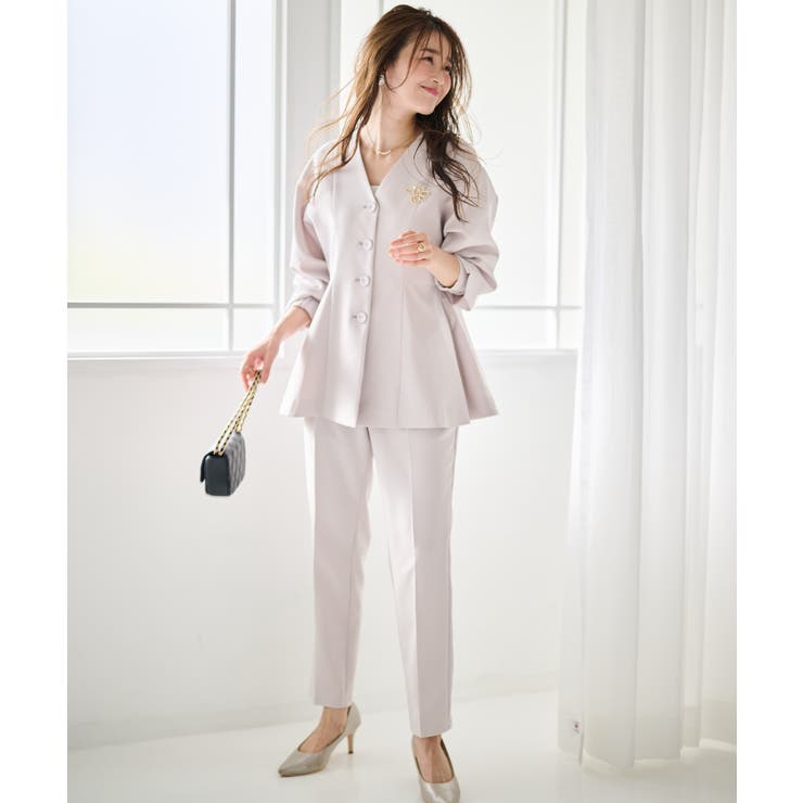 【2点セット】洗える 防シワＶネックペプラムトップステーパードパンツセットアップ | RANAN | 詳細画像16 