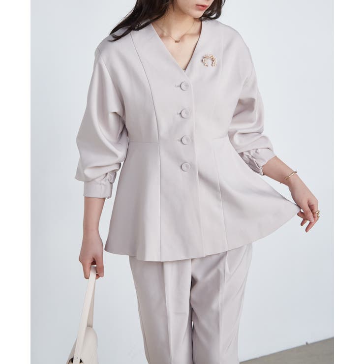 【2点セット】洗える 防シワＶネックペプラムトップステーパードパンツセットアップ | RANAN | 詳細画像19 