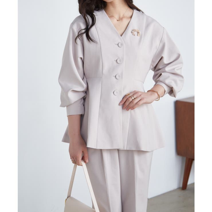 【2点セット】洗える 防シワＶネックペプラムトップステーパードパンツセットアップ | RANAN | 詳細画像20 