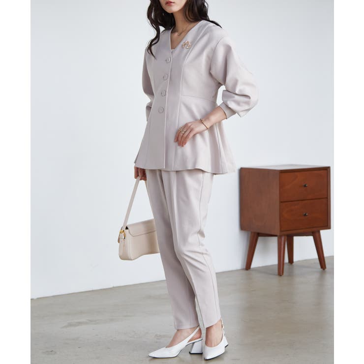 【2点セット】洗える 防シワＶネックペプラムトップステーパードパンツセットアップ | RANAN | 詳細画像22 