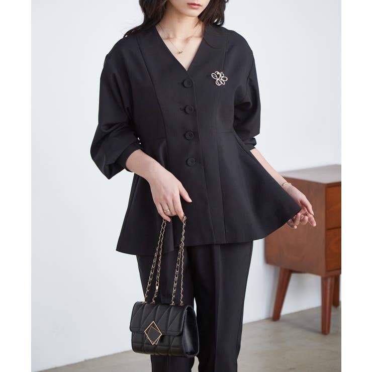 【2点セット】洗える 防シワＶネックペプラムトップステーパードパンツセットアップ | RANAN | 詳細画像3 