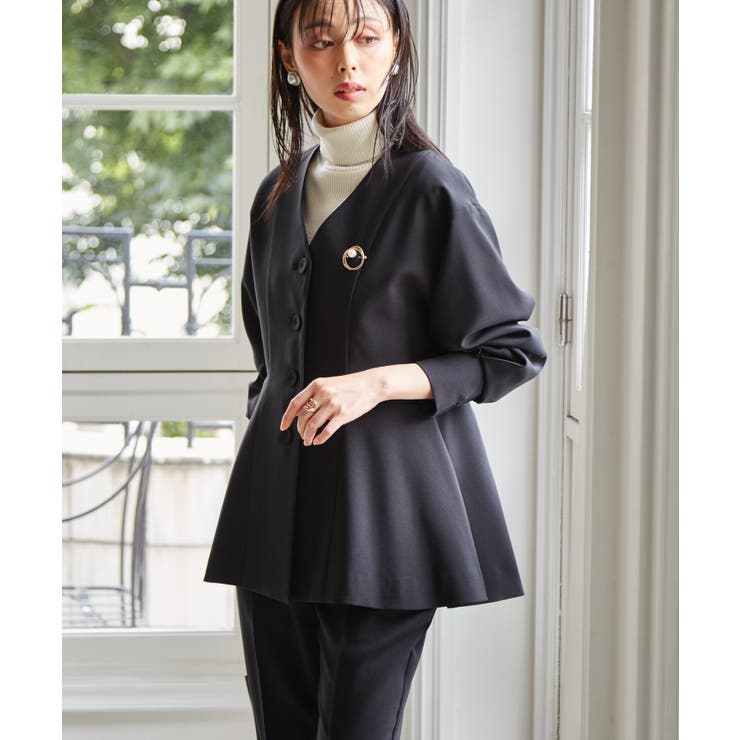 【2点セット】洗える 防シワＶネックペプラムトップステーパードパンツセットアップ | RANAN | 詳細画像4 