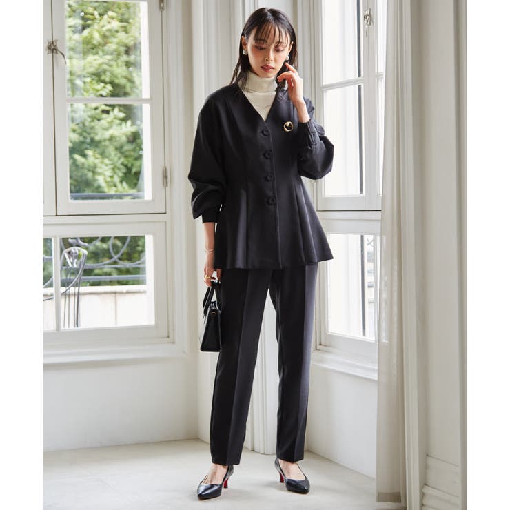 【2点セット】洗える 防シワＶネックペプラムトップステーパードパンツセットアップ | RANAN | 詳細画像6 