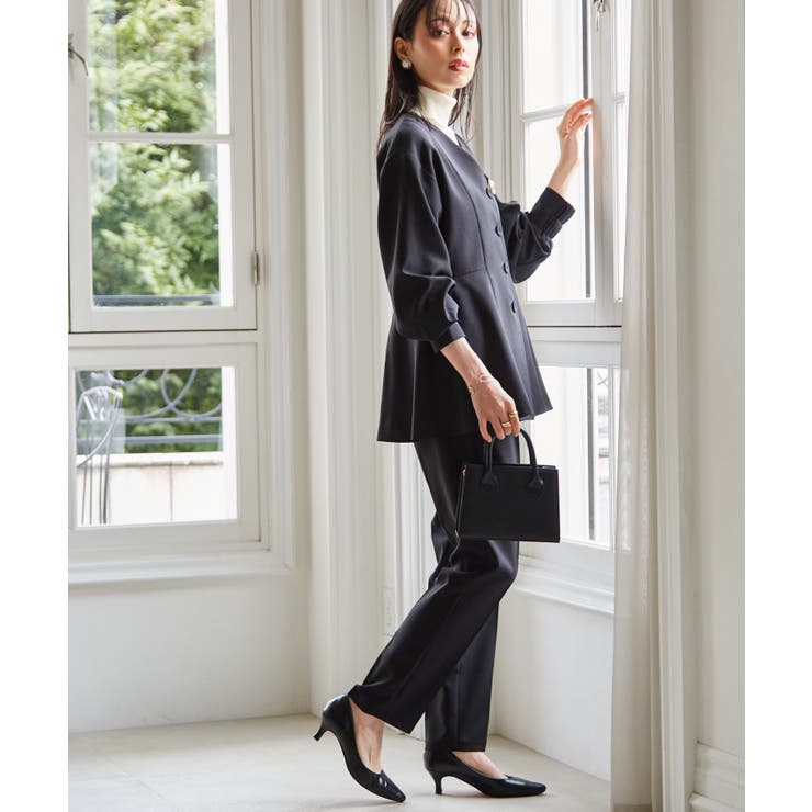 【2点セット】洗える 防シワＶネックペプラムトップステーパードパンツセットアップ | RANAN | 詳細画像7 