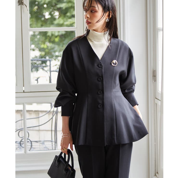 【2点セット】洗える 防シワＶネックペプラムトップステーパードパンツセットアップ | RANAN | 詳細画像8 