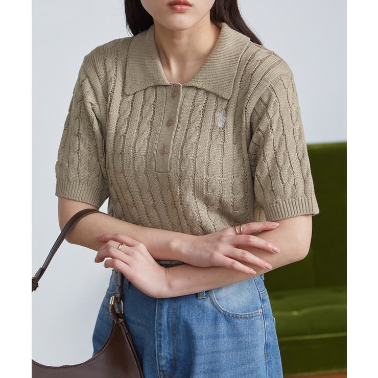 ベージュ | ＜Ｕ．Ｓ．Ｐ＞半袖襟付きニット | RANAN