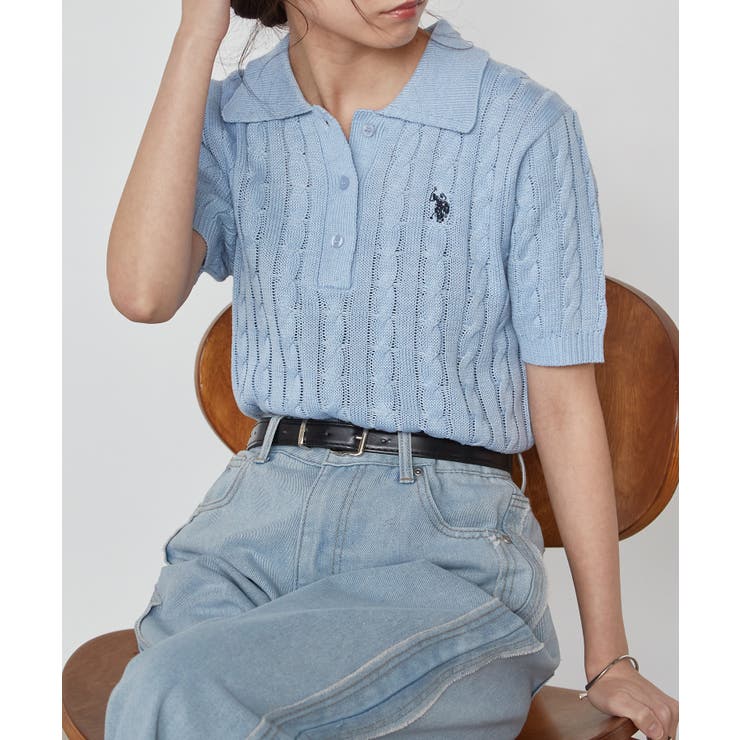 ブルー | ＜Ｕ．Ｓ．Ｐ＞半袖襟付きニット | RANAN