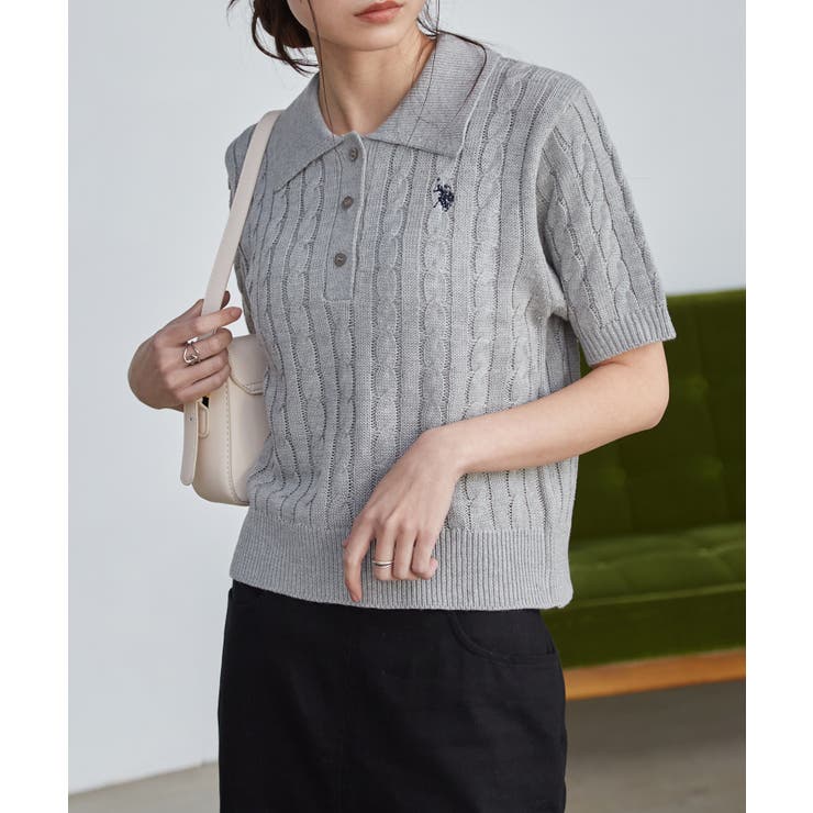 グレー | ＜Ｕ．Ｓ．Ｐ＞半袖襟付きニット | RANAN