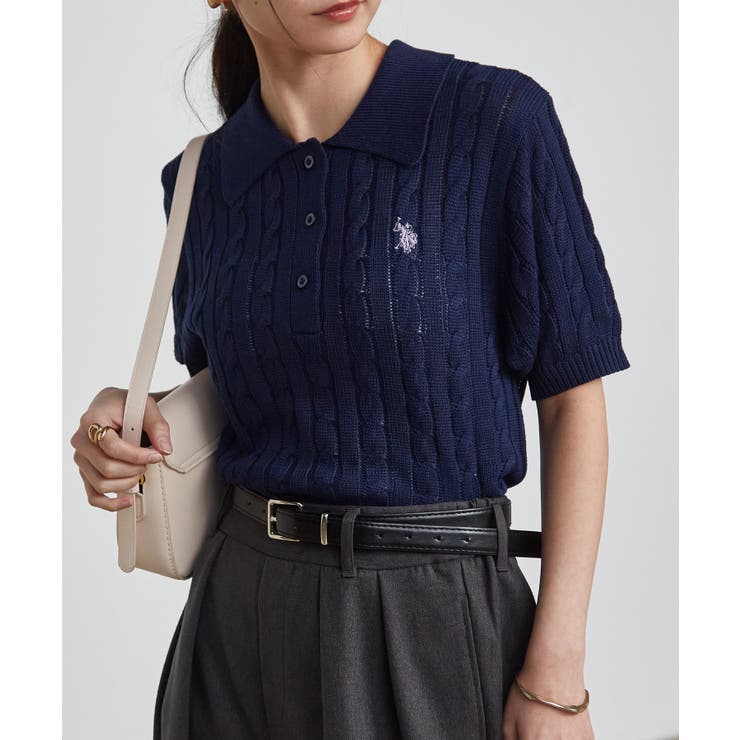 ネイビー | ＜Ｕ．Ｓ．Ｐ＞半袖襟付きニット | RANAN