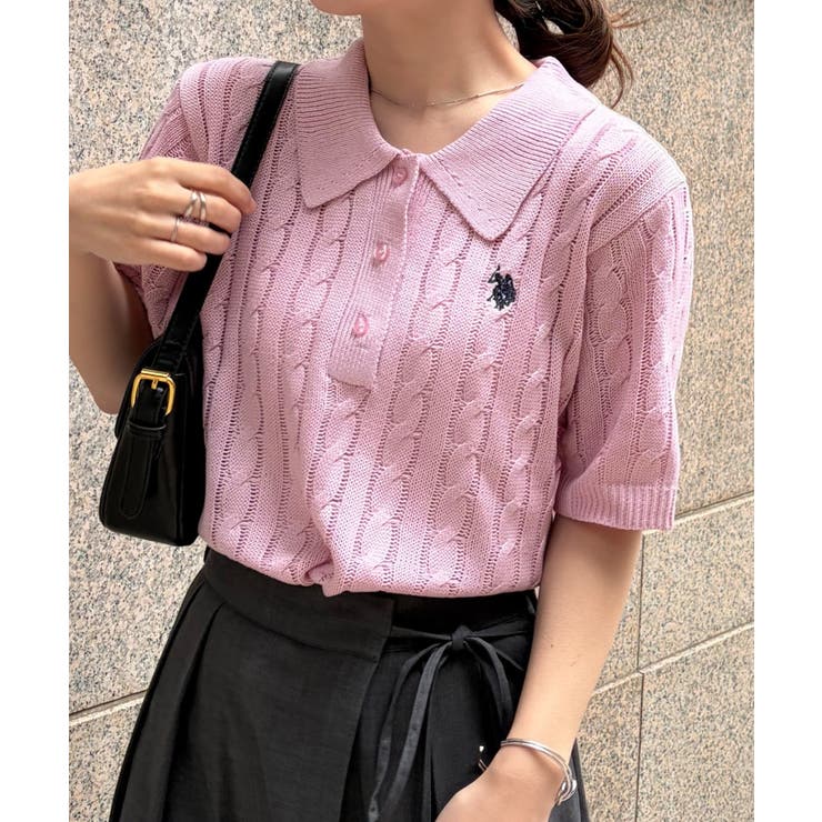 ピンク | ＜U.S.POLO ASSN.＞半袖襟付きニット | RANAN