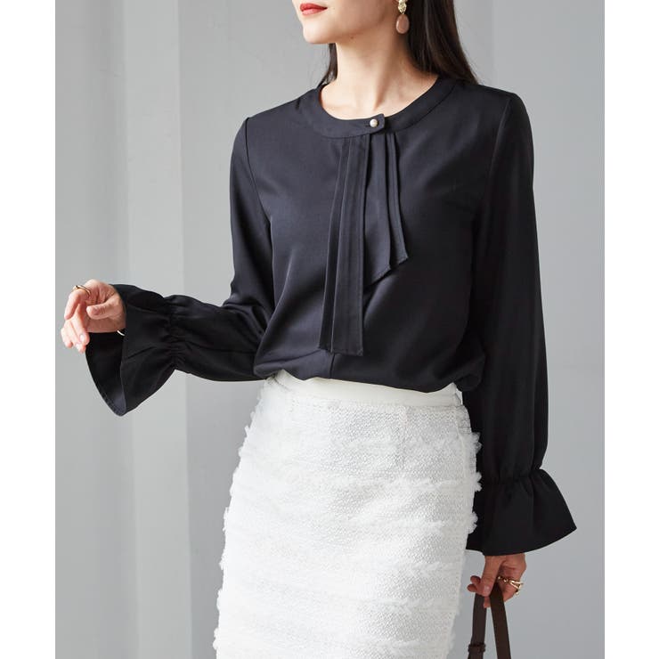 ブラック | パール付きボウタイブラウス | RANAN