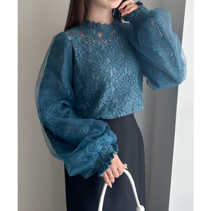 チュールドッキングフラワーレースキャンディースリーブブラウス | RANAN | 詳細画像18 