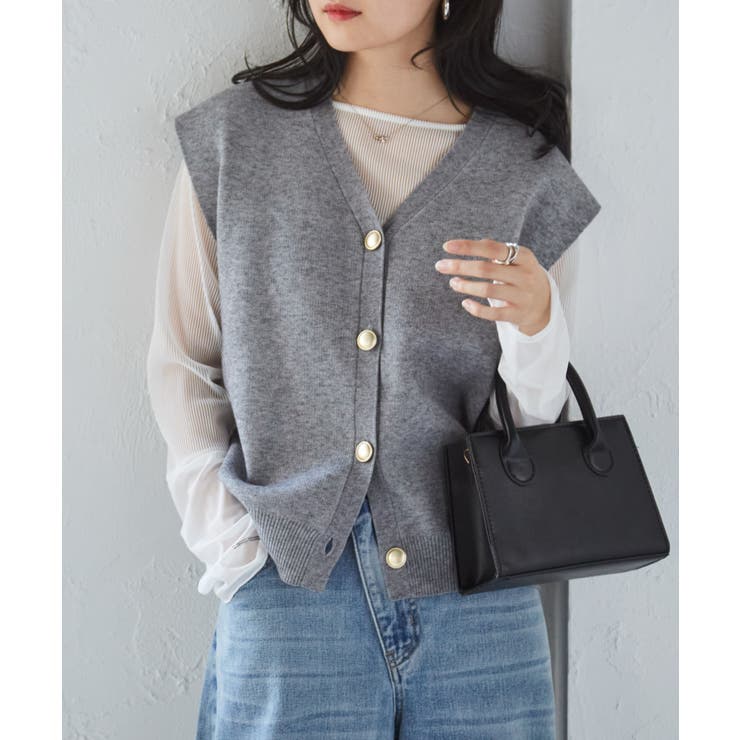 ＭＴ洗える！ゴールド調ボタンニットベスト | RANAN | 詳細画像1 