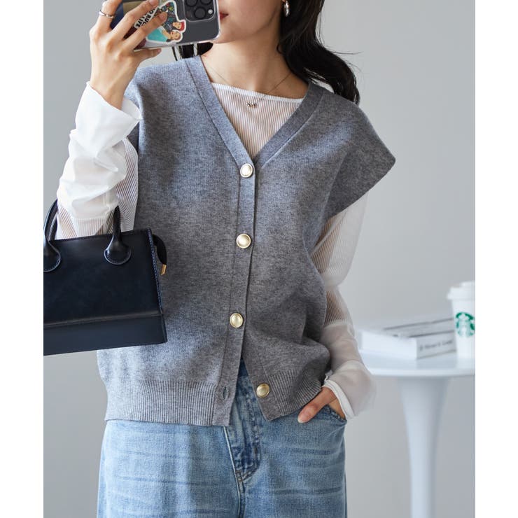 ＭＴ洗える！ゴールド調ボタンニットベスト | RANAN | 詳細画像2 