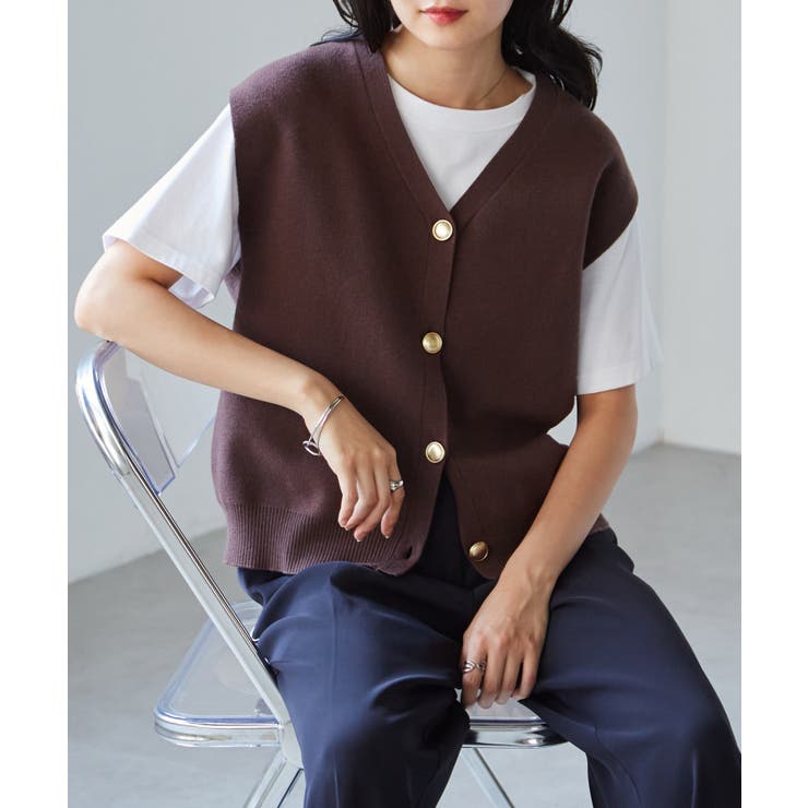 ＭＴ洗える！ゴールド調ボタンニットベスト | RANAN | 詳細画像22 