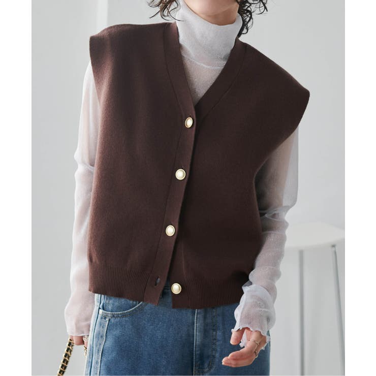 ブラウン | ＭＴ洗える！ゴールド調ボタンニットベスト | RANAN