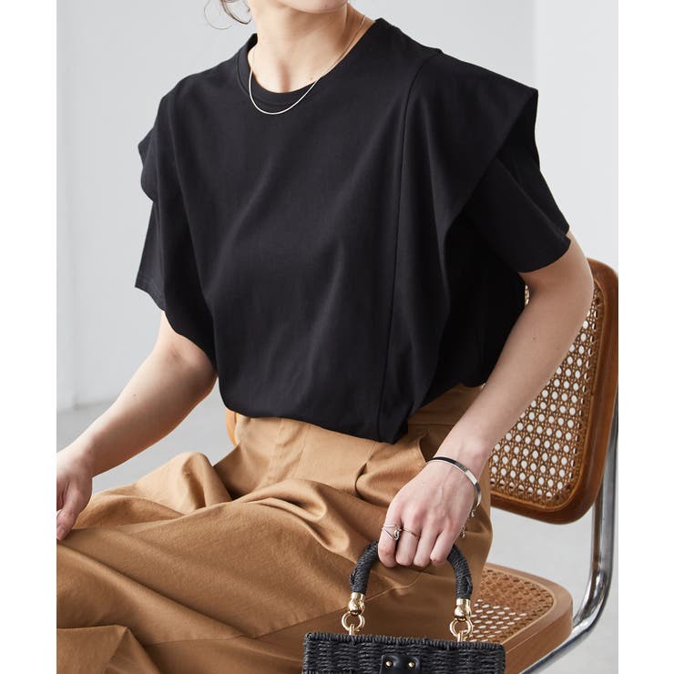 ブラック | ラッフルショルダーＴシャツ | RANAN