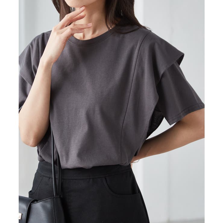 チャコール | ラッフルショルダーＴシャツ | RANAN