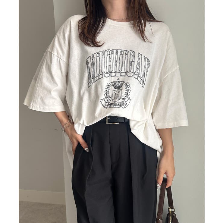 【選べるデザイン】ワンポイント刺繍/カレッジロゴ オーバーサイズＴシャツ | RANAN | 詳細画像1 