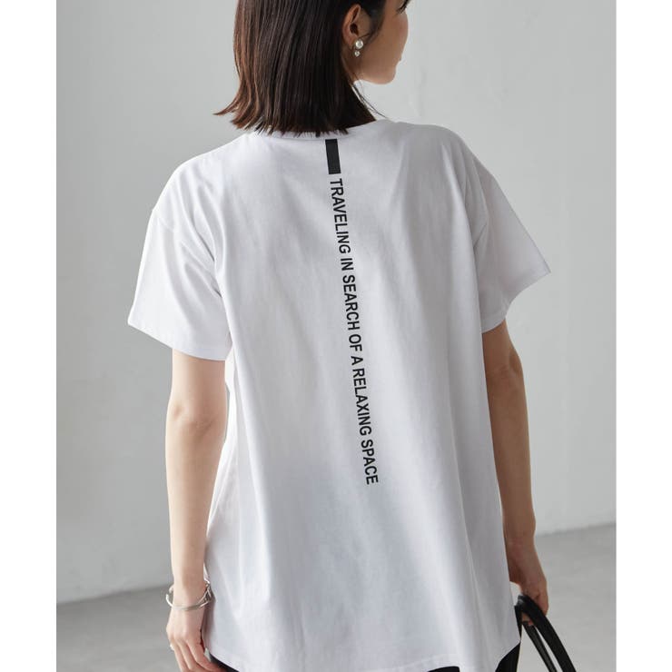オフホワイト(ロゴ) | ロゴプリントアシメチュニックＴシャツ | RANAN