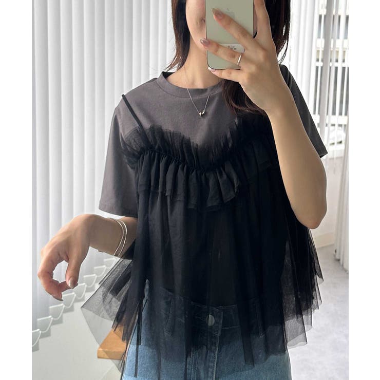 チャコール/ブラック | チュールビスチェドッキングＴシャツ | RANAN