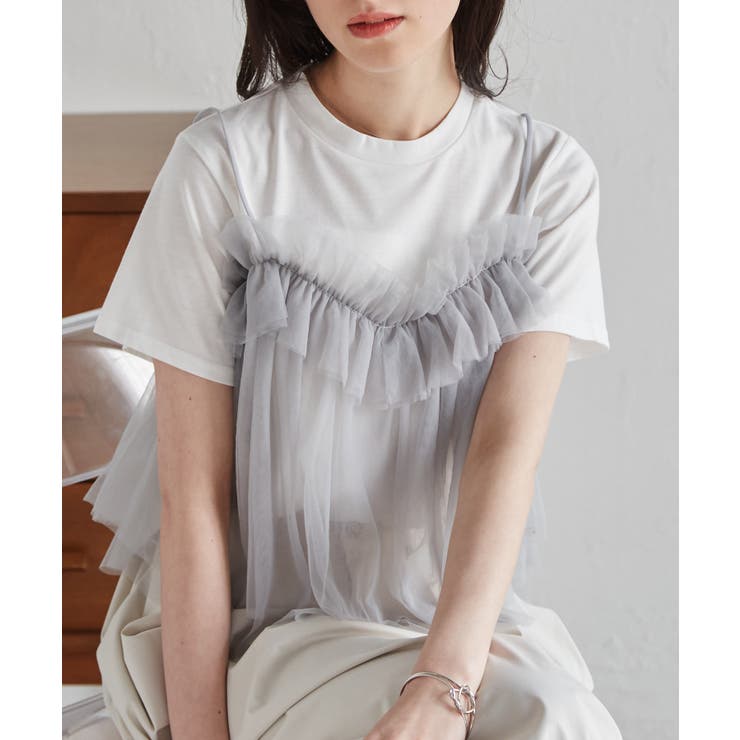 ホワイト/グレー | チュールビスチェドッキングＴシャツ | RANAN
