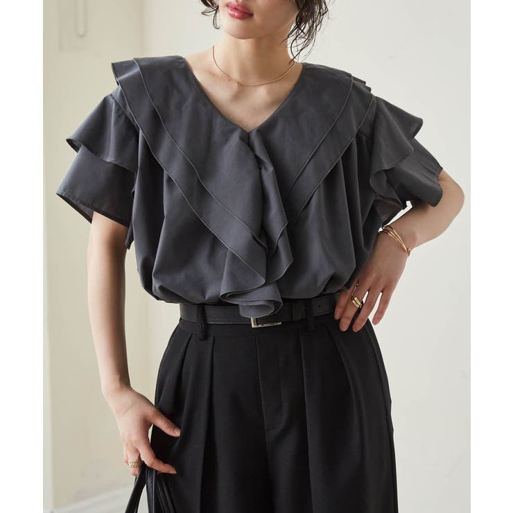 ビッグカラーフリルハーフスリーブブラウス | RANAN | 詳細画像16 