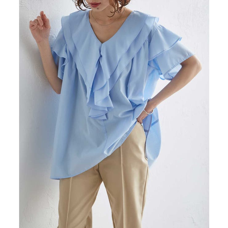 ビッグカラーフリルハーフスリーブブラウス | RANAN | 詳細画像9 