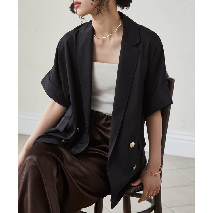 麻調ダブルボタンハーフスリーブジャケット | RANAN | 詳細画像1 