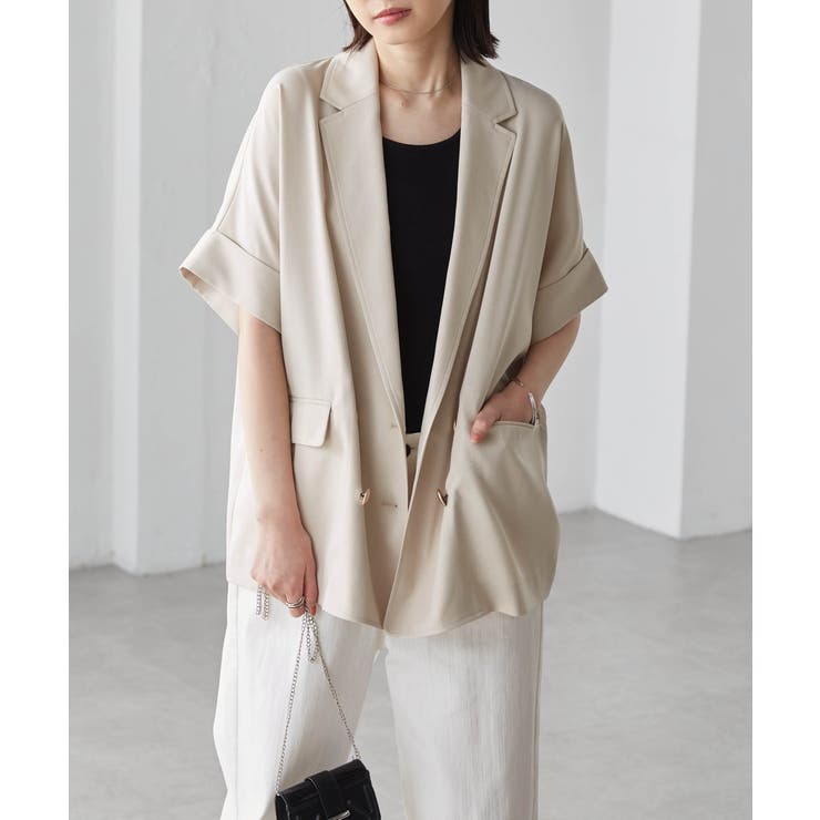 麻調ダブルボタンハーフスリーブジャケット | RANAN | 詳細画像12 