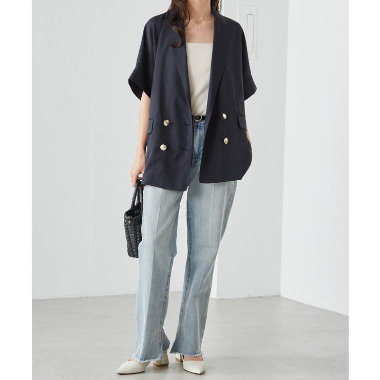 麻調ダブルボタンハーフスリーブジャケット | RANAN | 詳細画像17 