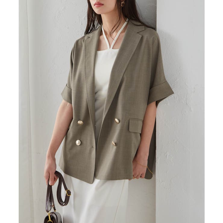 麻調ダブルボタンハーフスリーブジャケット | RANAN | 詳細画像5 