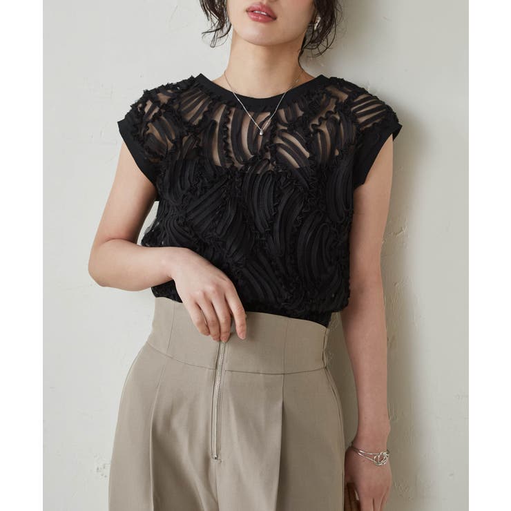 ブラック | シアー刺しゅうベスト | RANAN