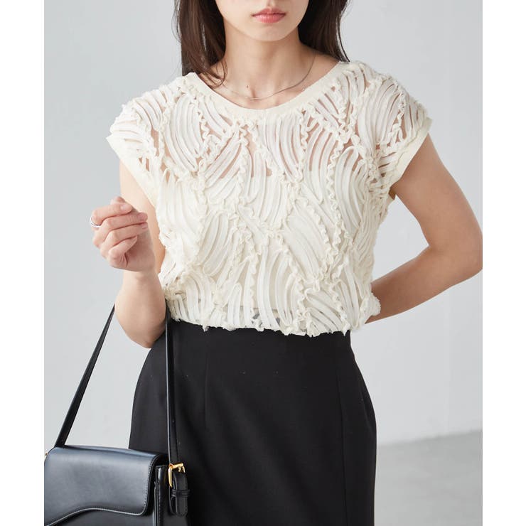 オフホワイト | シアー刺しゅうベスト | RANAN