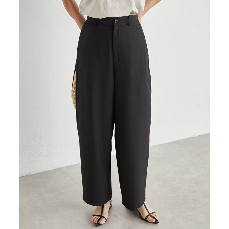 ブラック | 麻調素材カーブスラックス | RANAN