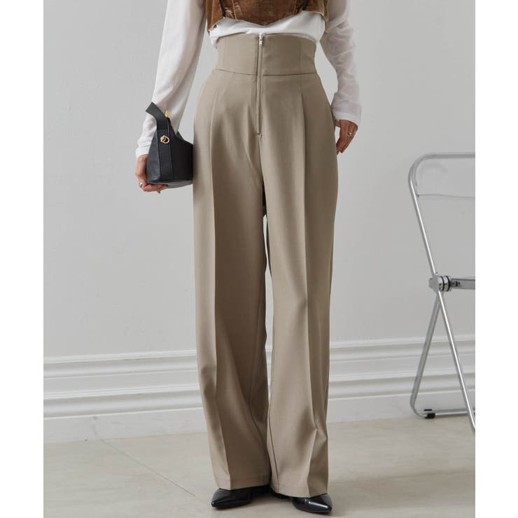 ベージュ | ハイウエストジップワイドパンツ | RANAN