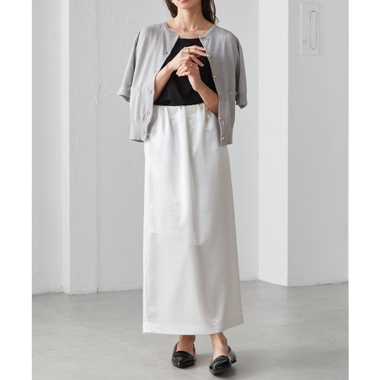 【洗える・ひんやり】ゴールド調ボタン5分袖ニットカーデ | RANAN | 詳細画像13 