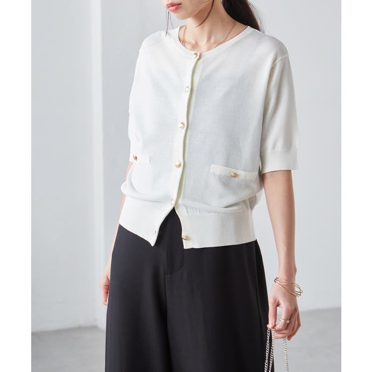 【洗える・ひんやり】ゴールド調ボタン5分袖ニットカーデ | RANAN | 詳細画像16 