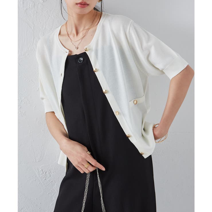 【洗える・ひんやり】ゴールド調ボタン5分袖ニットカーデ | RANAN | 詳細画像19 