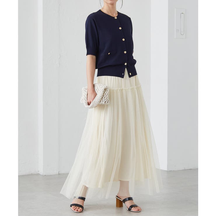 【洗える・ひんやり】ゴールド調ボタン5分袖ニットカーデ | RANAN | 詳細画像5 