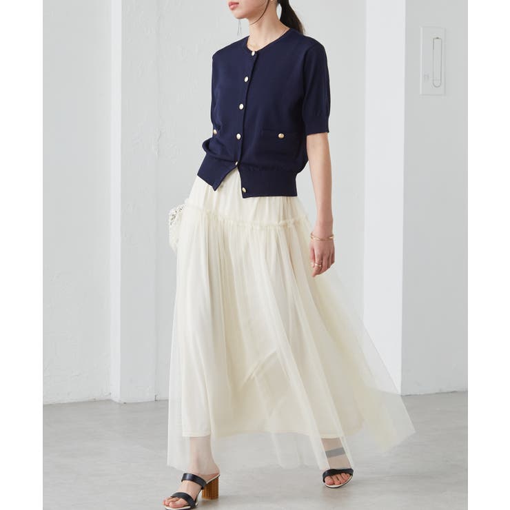 【洗える・ひんやり】ゴールド調ボタン5分袖ニットカーデ | RANAN | 詳細画像6 