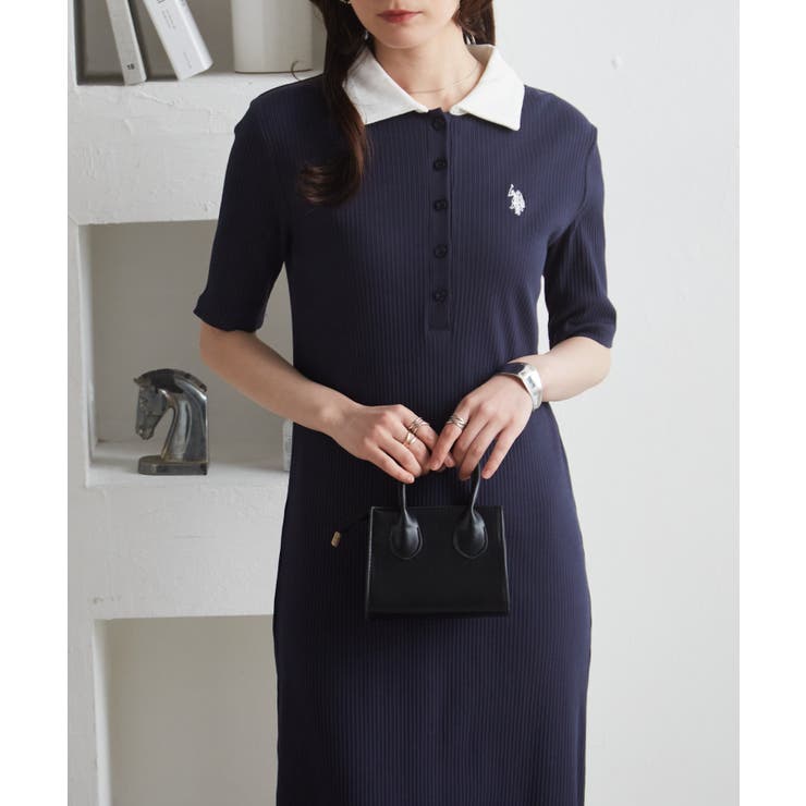 【M～LLサイズ展開】＜U.S.POLO ASSN.＞ポロ衿リブワンピース | RANAN | 詳細画像16 