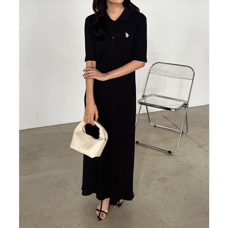 ブラック | ＜Ｕ．Ｓ．Ｐ＞ポロ衿リブワンピース | RANAN
