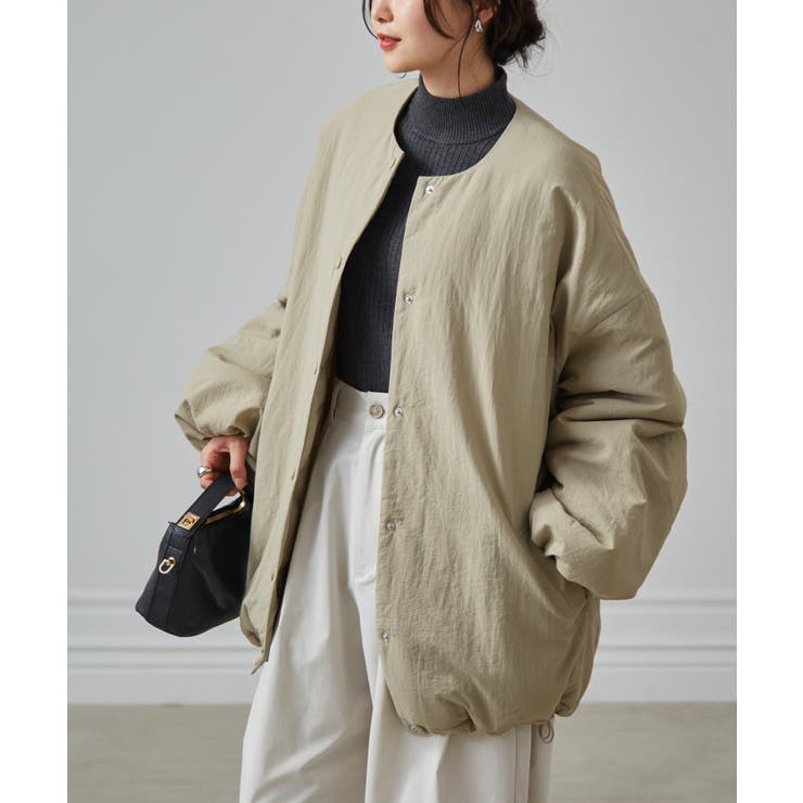 ベージュ | ノーカラーオーバーサイズ中わたブルゾン | RANAN