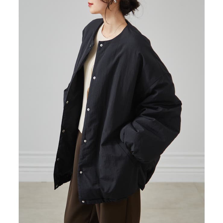 ブラック | ノーカラーオーバーサイズ中わたブルゾン | RANAN
