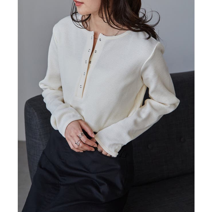 アイボリー | ヘンリーネックワッフルロンＴ | RANAN