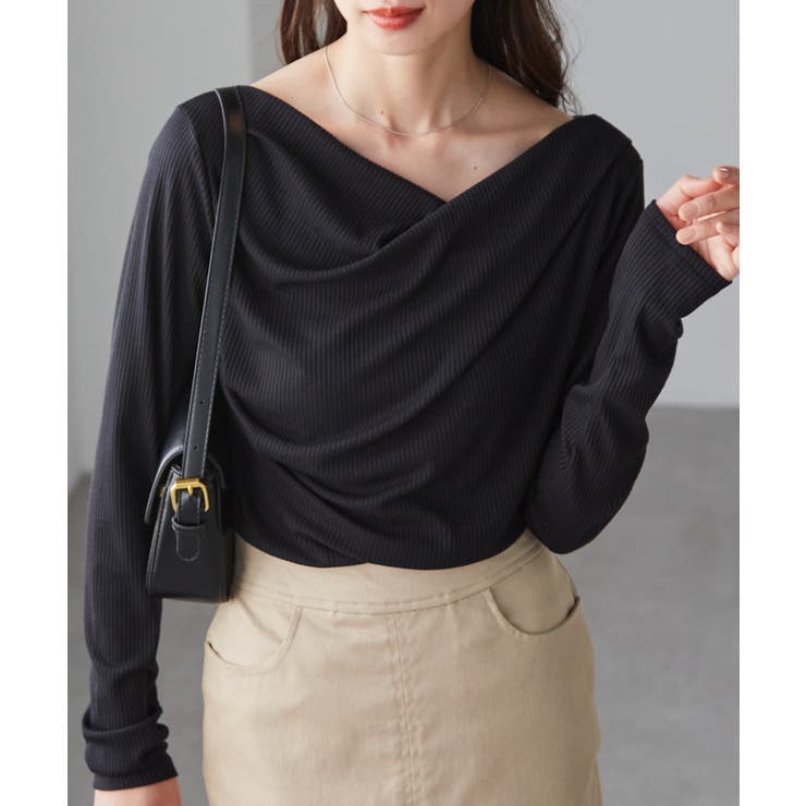 ブラック | ドレープオフショルリブロンＴ | RANAN