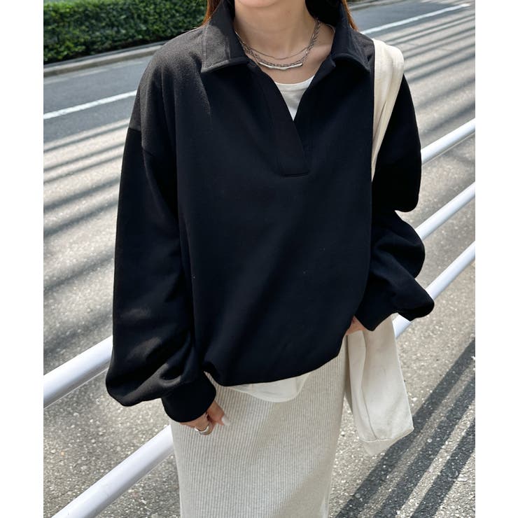 ブラック | 襟付きオーバーサイズスウェット | RANAN